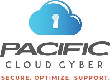 Pacific Cloud Cyber Logo Pacific Cloud Cyber logo with tagline: Secure. Optimize. Support.